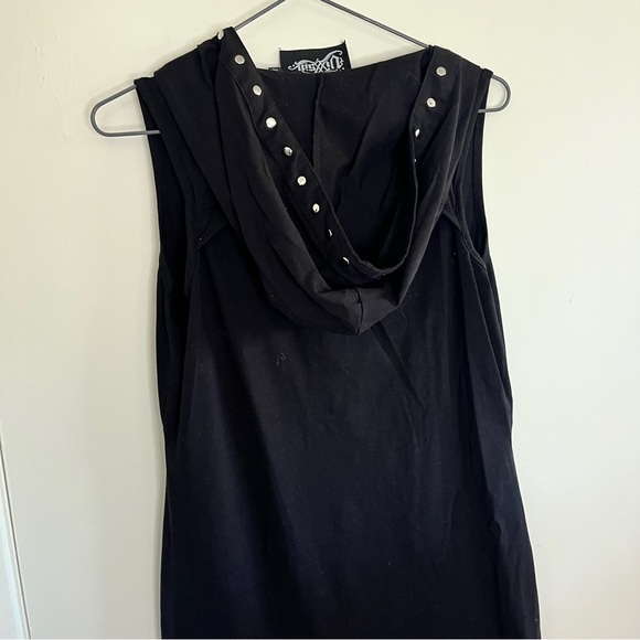 Vixxsin Black Cora Hooded Lace Up Goth Studded Sleeveless Midi Dress - Picture 4 of 7